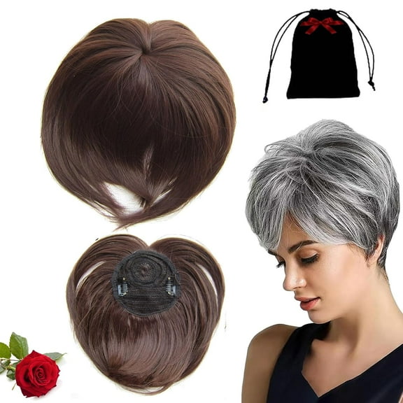 Breathable Natural Hair Tips for Women with Thinning Hari, Short Natural Hair Toppers, with Bangs, Volume & Style With Seamless