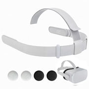 Breathable Nylon Adjustable Replacement VR Headband Compatible with Meta Quest 2 Includes 2 Black 2 White Thumbstick Caps VR Gaming Accessories