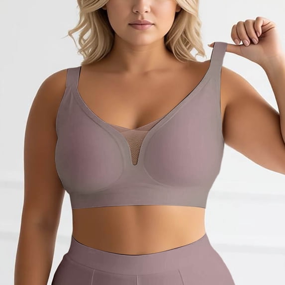 Breathable Nylon Spandex Wireless Bra Women's Light Support Seamless Underwire Free Bra 3 Row Hook and Eye Closure Machine Washable,Pink,XXXXL