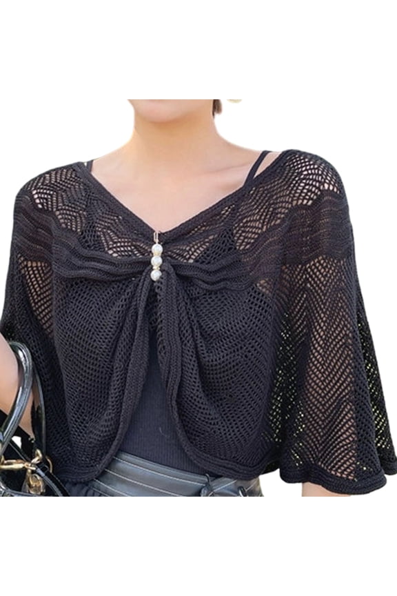 Breathable Openwork Crochet Shawl Wrap Detachable Collar For Women Lightweight Layering Casual Wear Accessory