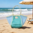 thumbnail image 1 of Breathable Openwork Mesh Fabric, 22.44 Inch Large Capacity Beach Bag, Colour Blocked Travel Organiser, for Summer Holiday Shoppers, 1 of 7