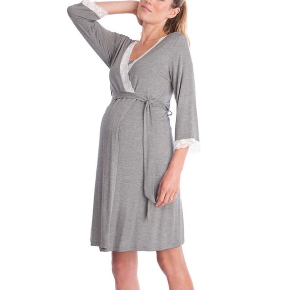 Breathable Pajama Dress Pregnancy Clothes Maternity Robe Nightgown for Pregnant Women Lace Sleepwear Nursing Nightwears