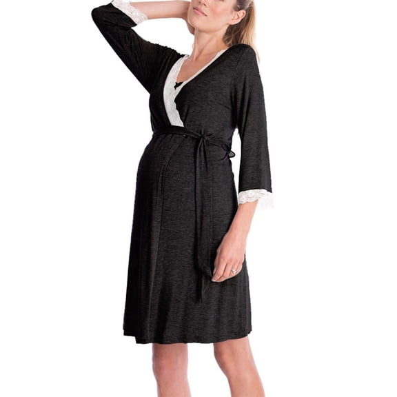 Breathable Pajama Dress Pregnancy Clothes Maternity Robe Nightgown for Pregnant Women Lace Sleepwear Nursing Nightwears