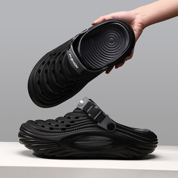 Breathable Perforated Shoes Comfortable Soft Elastic Thick Sole Slippers Suitable for Outdoor Wear Non-Slip Daily Versatile Unisex Fashion Commuting Slippers