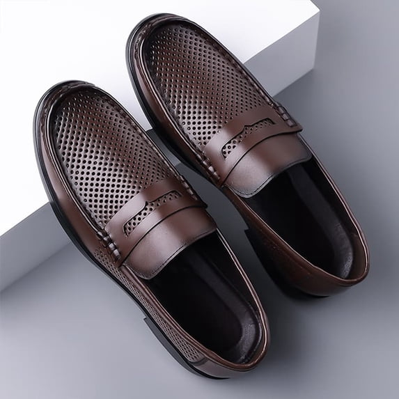 Breathable Perforated Slip-On Penny Loafer Business Leather Shoes