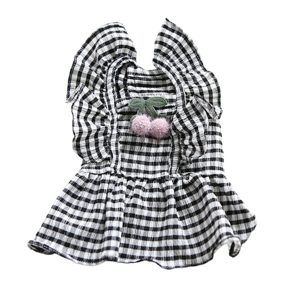 Breathable Plaid Cherry Pendant Pet Dress - Flying Sleeve Princess Vest Dress for Party