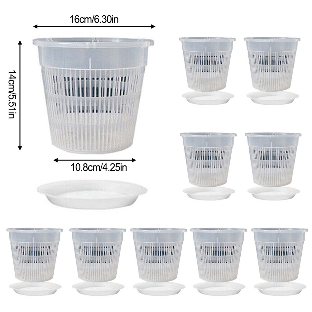 Breathable Plant Flower Pots: 10pcs Clear Orchid Pots with Bases, 160mm ...