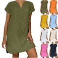 thumbnail image 1 of Breathable Plus Size Solid Color Loose V Neck Short Sleeve Shift Dress For Women Summer Resort Wear Comfortable Dresses For Women Athletic Casual Dresses Short Summer Dresses For Women, 1 of 5