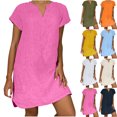 thumbnail image 1 of Breathable Plus Size Solid Color Loose V Neck Short Sleeve Shift Dress For Women Summer Resort Wear Comfortable Dresses For Women Athletic Casual Dresses Short Summer Dresses For Women, 1 of 5