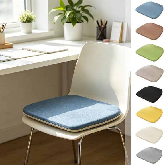 Breathable Pure Flax Linen Chair Cushion, Ergonomic Horseshoe Shaped Seat Pad, Non Slip Design With Fixed Binding Straps, Soft Comfy Mat for Dining Room/Kitchen/Summer Household Use, Yellow