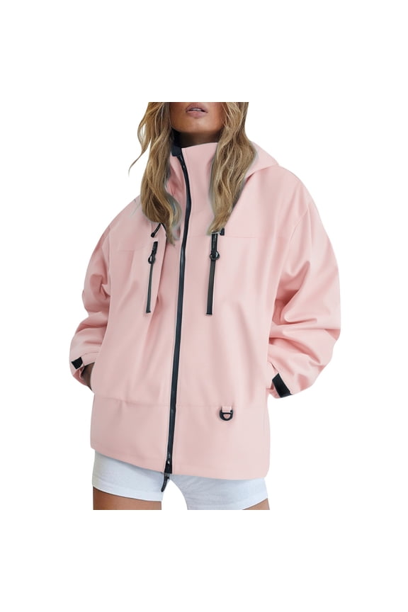 Breathable Rain Jacket for Women Outdoor Activities Windproof Hooded Jacket Compact Raincoat with Secure Pockets