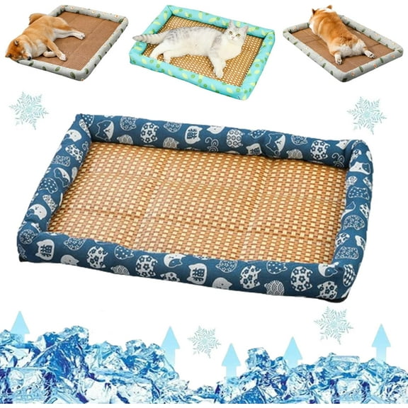 Breathable Rattan Cooling Pet Bed, Natural Rattan Pet Cooling Mat, Ice Rattans Coolings Bed for Cats Dogs