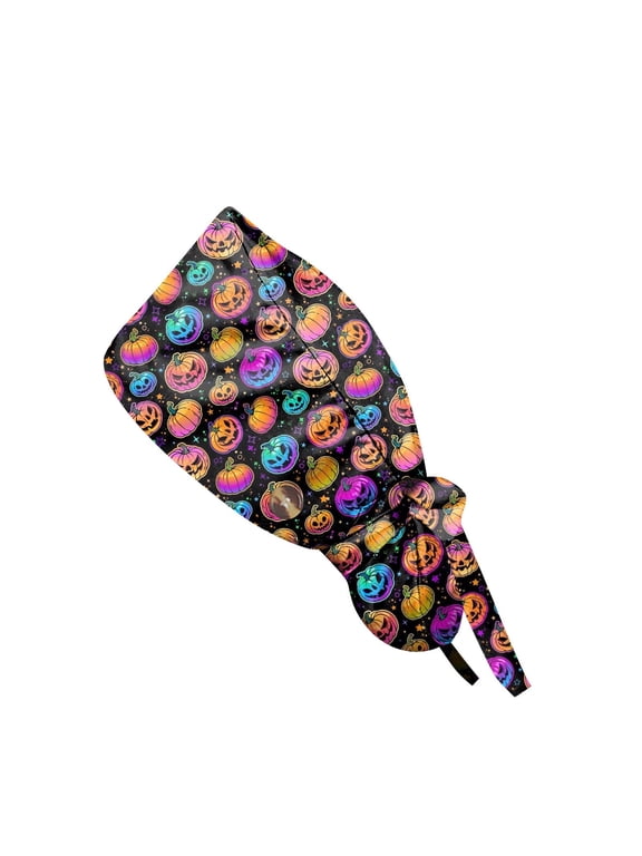 Breathable Scrub Cap for Women, Adjustable Halloween Nurse Hat with Ponytail, Fall Hair Cover for Work, Shower, Salon, Spa, Facial, Soft Working Cap Saffron