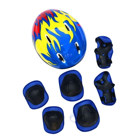 Breathable Shockproof Kids Skating Helmet with Adjustable Knee Elbow Wrist Pads Set, Youth Inline Rollerblading Safety Gear for Beginners Multi-Sport Protection Blue