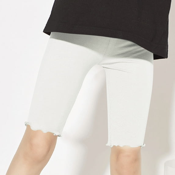 Breathable Shorts for Girls 10-12 KkSLirnhs Children's Summer Solid Color Casual High Waisted Five Quarter Pants 150 White