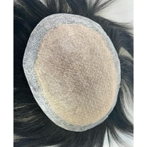 Breathable Silk Base with PU Round Side Natural Looking Mens Toupee Hair Replacement 100% Human Hair System Straight Black Wig