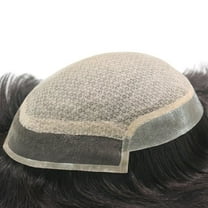 Breathable Silk Top Center with French Lace Front Mens Toupee Hair Replacement Human Hair System Natural Black Wig Straight