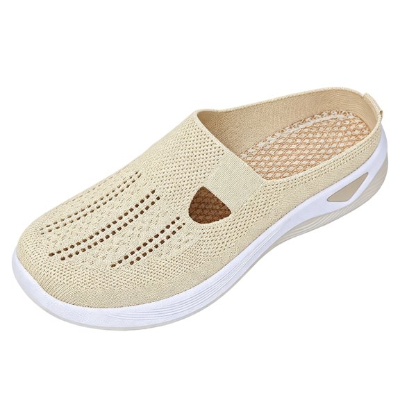 Breathable Slip On Backless Sneakers for Elderly Women, Summer Mesh Mules Women Closed Toe Clogs Comfortable Non-Slip Orthopedic Walking Flats, Lightweight Open Back Tennis Shoes