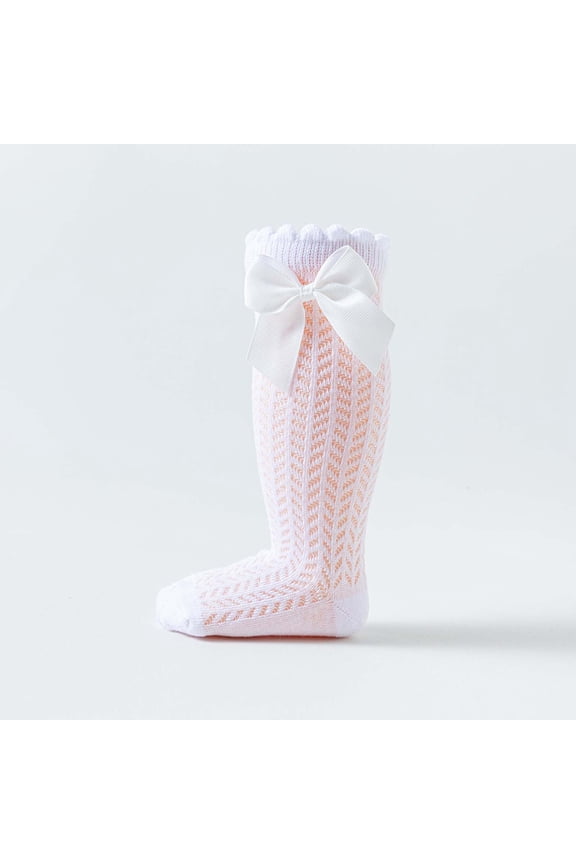 Breathable Socks Spanish Hollow Knit Mid Calf with Bow Girls Boys Spring Summer Comfortable Toddler Daily Casual Outdoor Wear