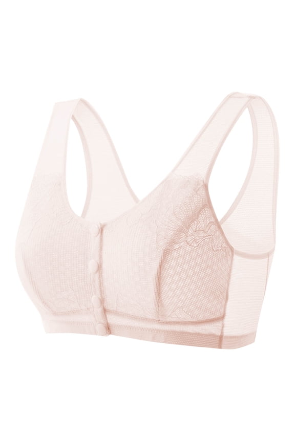 Breathable Soft Bras for Womnes，Plus Size Ice Silk Bra 18 Hour Full-Coverage Bras Front Button Brassiere Closure Wireless Support Push-Up Bra Everyday Wirefree Comfortable Support Corset