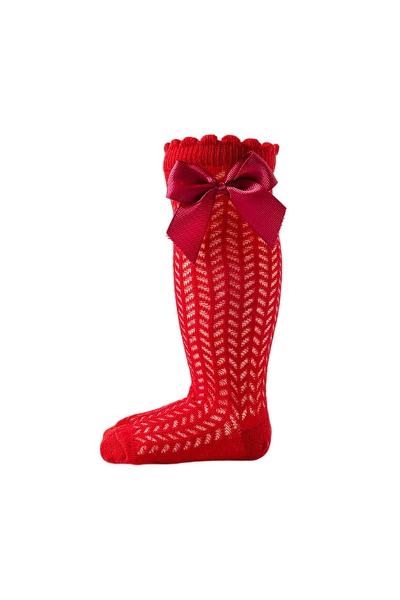 Breathable Spanish Hollow Knit Mid Calf Baby Socks With Decorative Bow For Toddler Comfort Spring Summer
