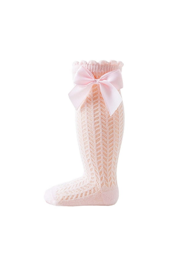 Breathable Spanish Hollow Knit Mid Calf Baby Socks With Decorative Bow For Toddler Comfort Spring Summer