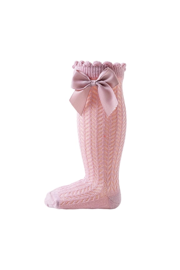 Breathable Spanish Hollow Knit Mid Calf Baby Socks With Decorative Bow For Toddler Comfort Spring Summer
