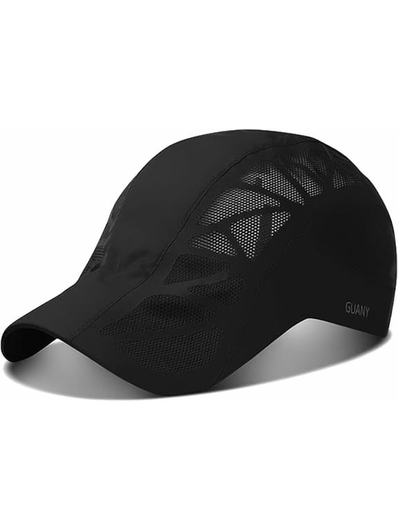 Breathable Sport Cap, Mesh Design Lightweight Quick Dry Hat for Men, Adjustable Fit Running Cap with Ventilation Panels (Black)
