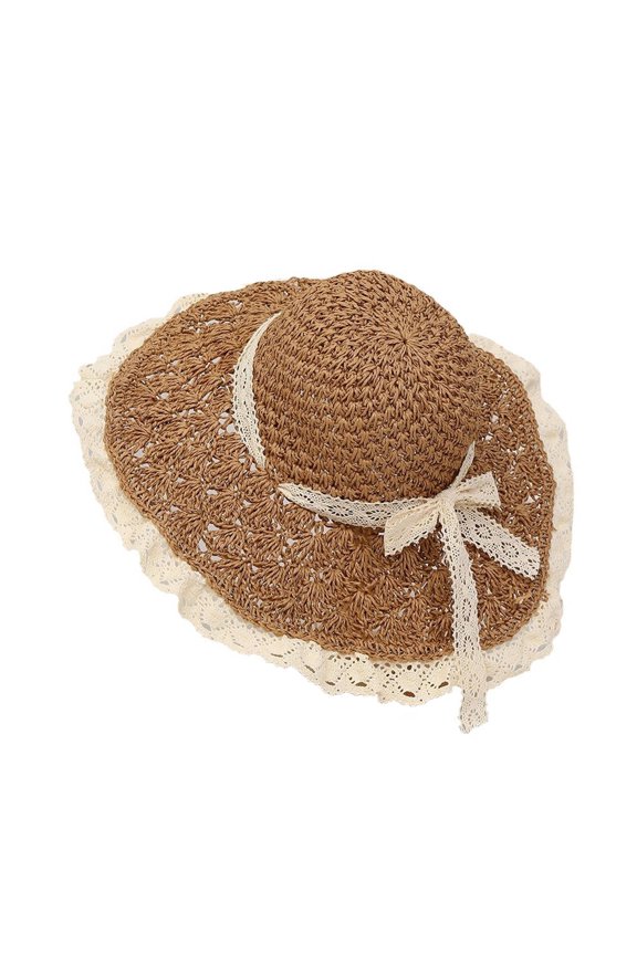 Breathable Straw Braided Sun Hat With Pineapple Lace Bowknot Wide Brims Beach Hat For Women Fashionable Outdoor Caps