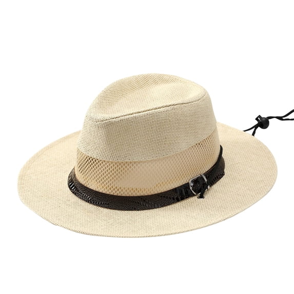 Breathable Straw Panama Hat with Mesh Band & Adjustable Strap, Unisex Sun Hat for Summer Beach Outdoor