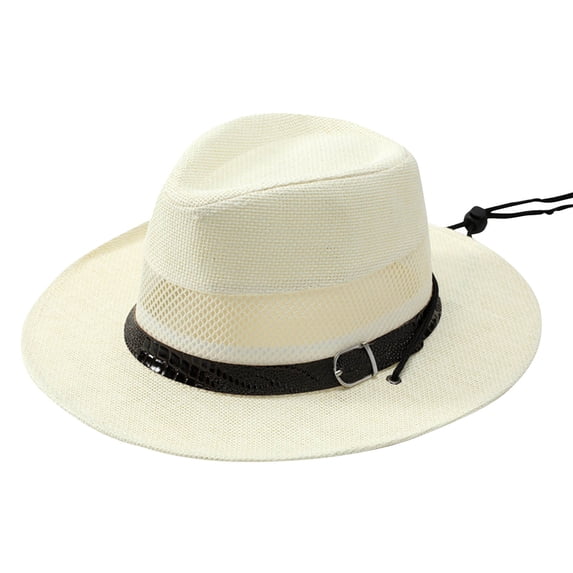 Breathable Straw Panama Hat with Mesh Band & Adjustable Strap, Unisex Sun Hat for Summer Beach Outdoor