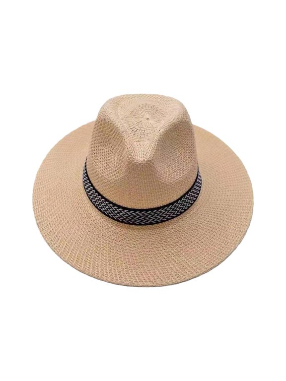 Breathable Straw Sun Visor Panama Hat, 58-60cm Circumference Lightweight Summer Outdoor UV Protection Casual Headwear For Men Daily Outfit Gift