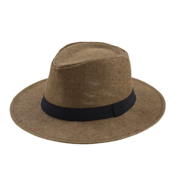 Breathable Straw Trilby Homburg Hat for Women and Men, Summer Beach Sun Hat with Wide Brim and Flat Brim Option, Unisex Panama Cowboy Cap for Party Costume and Outdoor Activities,Coffee