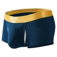 thumbnail image 1 of Breathable Stretchy Men's Boxer Briefs - Nylon Spandex, Dark Blue, Size S, Gold Logo Waistband, Mesh - Ideal for Everyday & Sports, 1 of 3