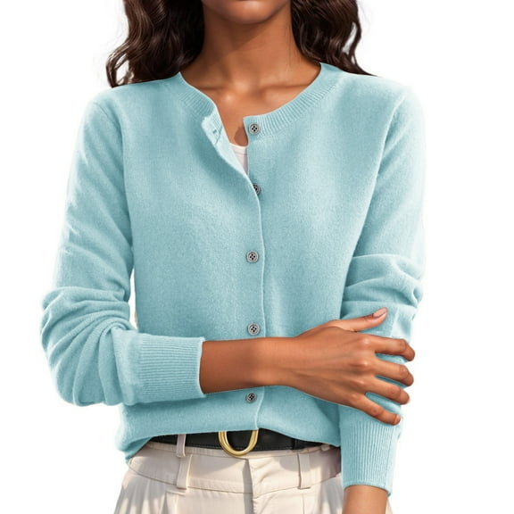 Breathable Stretchy Womens Button Up Cardigan Casual Cropped Knitwear Long Sleeve Sweater Top Travel Friendly Design