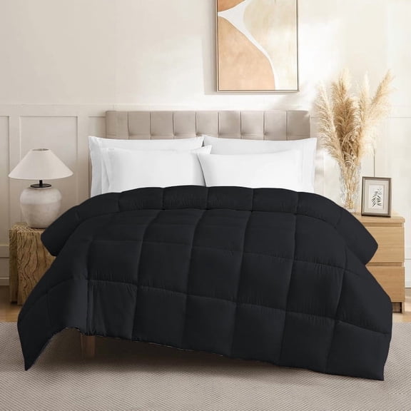 Breathable Summer 100 % Pima Cotton 1 Pieces Comforter ( 400 Thread Count ) - 500 GSM Solid Box Pattern Quilt - (Twin 64" x 86", Black)