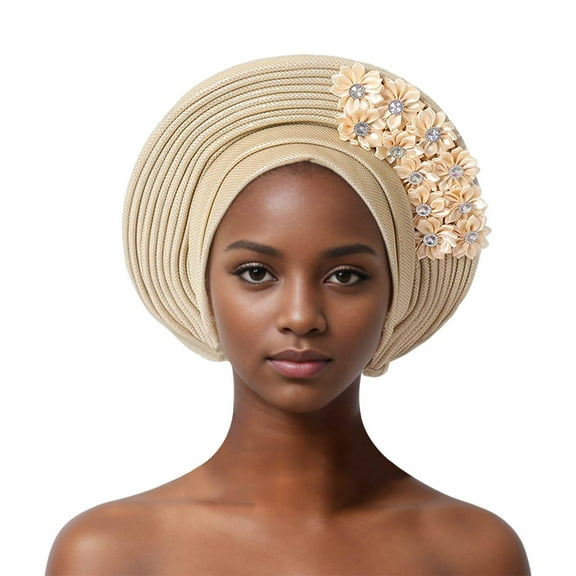 Breathable Summer Fedora for Women Straw Wide Brim Beach Sun Hat Auto African Head Tie Of Aso Oke Headwraps Hat Turban Wedding Party Handmade Elegant Hair Wear Cap