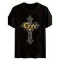 thumbnail image 1 of Breathable Summer Tee with Vintage Cross & Lettering Design, Casual Streetwear for Concerts, Festivals, Birthdays & Holidays, Rock Band T Shirts, Festival Attire, Comfortable Cotton, 1 of 5
