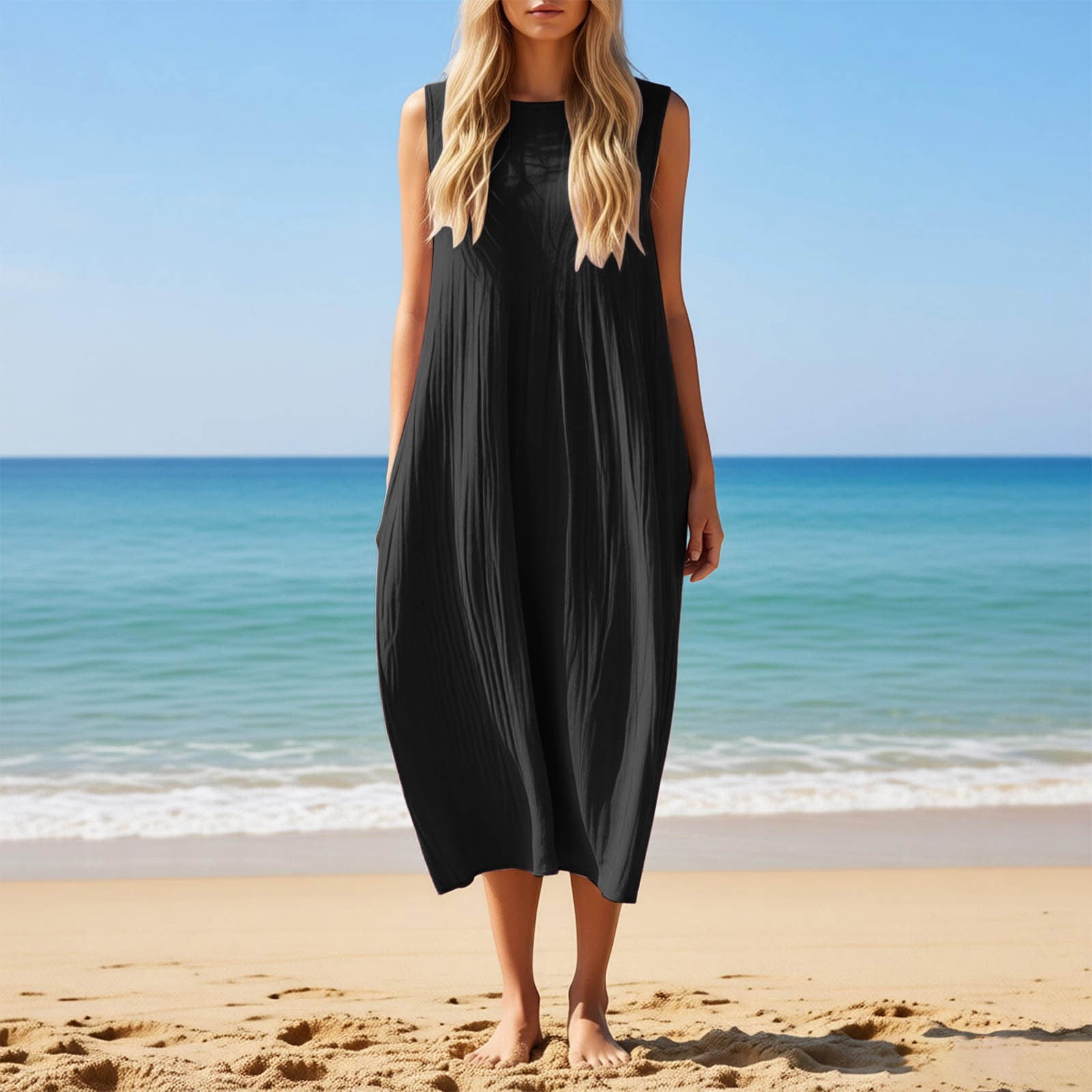 breathable summer dresses Tunic Dress for Women Sleeveless Comfortable Flowy Casual Wear with Pockets Womens 2026 Casual Crewneck Maxi Dress Stretch suitable for a variety of situations Winslow Sleeveless Linen Midi Dress