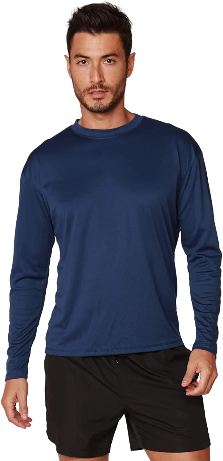 Breathable Sun Shirts Men's Long Sleeve Rash Guard Workout Shirts Navy Blue, XLarge