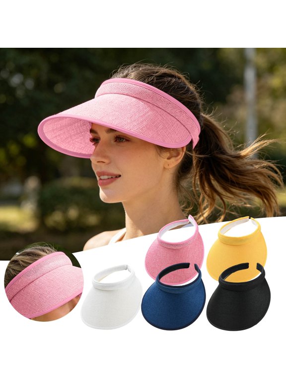 Breathable Sun Visor Hat with Wide Brim, UV Protection Hollow Top Cap, Adjustable Summer Headband Visor for Women, for Outdoor Sports & Daily Wear