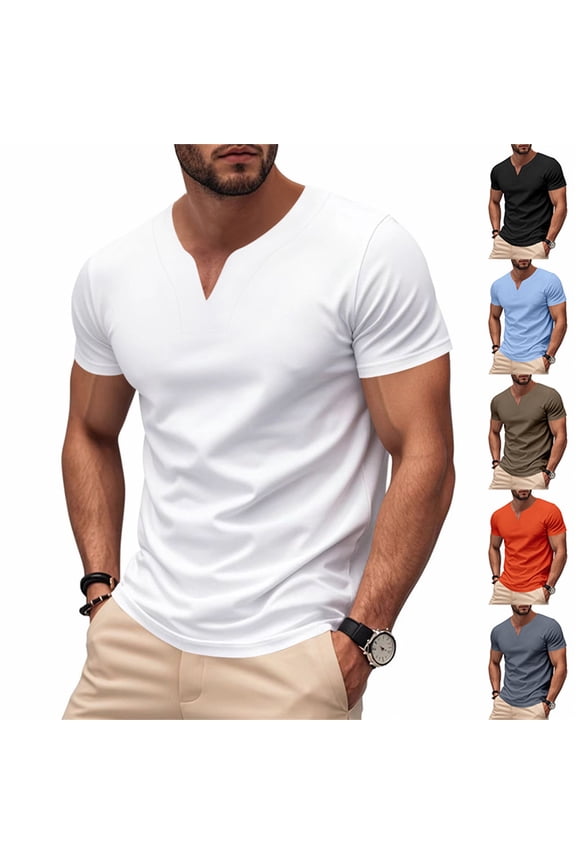 Breathable T Shirts for Man Short Sleeve V Neck Basic Tees Relaxed Fit Summer Tops Brown L