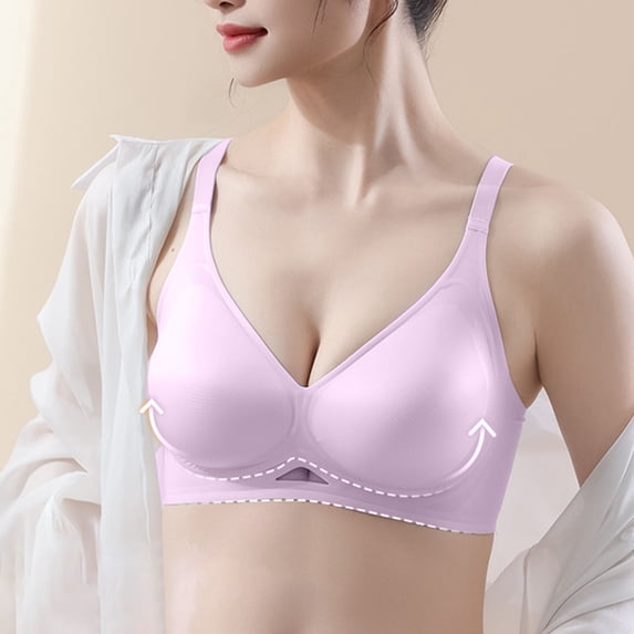 Breathable Thin Bra - Womens V-Neck T-Shirt Bra with Adjustable Straps - Seamless Wireless Soft Smoothing Sports Bralette for Everyday Wear Purple XXL