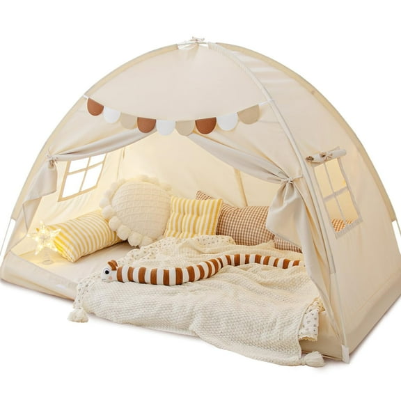 Breathable Twin Bed Tent for , Blackout Canopy with Sturdy Fiberglass Poles, Indoor/Outdoor Sleeping Space, Camping Theme Room Decor, White
