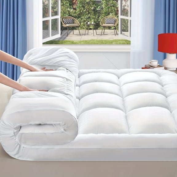 Breathable Ultra-Soft Mattress Protector, Extra-Thick 1000 GSM Feather Alternative Fill, 8-21 Inch Deep Pocket, Comfort Support Cover, 54x75 Inches, White