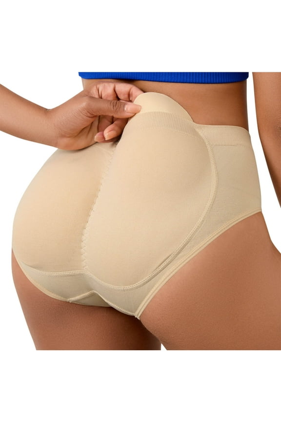 Breathable Underwear for Women Woman Solid Color Shapewear Pant Fake Hip Pants with Sponge Waist Pad Briefs Plus Size Cotton Underwear for Women Beige XL