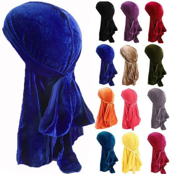 Breathable Unisex Men Women Velvet Bandana Hat Turban Cap Doo Durag Headwear Purple