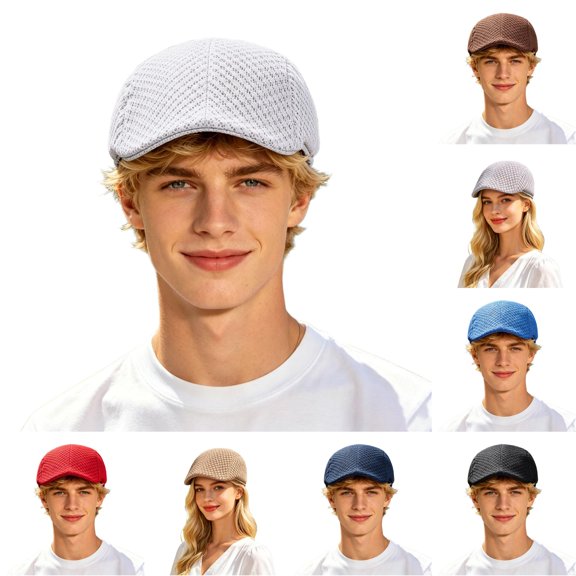 Breathable Unisex Newsboy Cap Sun Hat with Hollow Mesh Visor for Summer Lightweight Classic Cap for Outdoor Casual Head Visors Denim Fedora Hats for Men Hiking Hat Women Hats Camping Tennis
