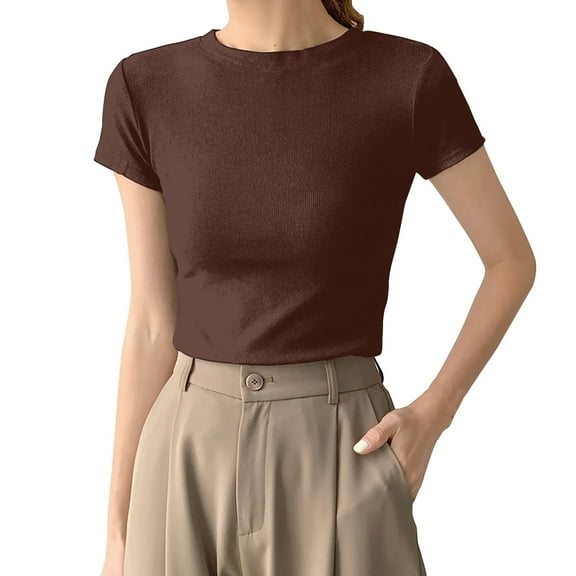 Breathable V-Neck Tunic 3/4 Sleeve Button-Up Blouse with Roll-Up Cuffs, Beachside Dining & Cruise Wear Linen Blend, Coffee High Elasticity Screw Thread Cotton Regular Shoulder Round Neck Slimming