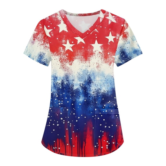 Women’s Scrub Top, Polyester-Spandex Workwear Scrubs Loose Fit Shirts For Nurses Colourful Floral Print Printed Women Dress Dresses Summer 2026 Blue